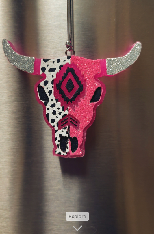 Bull Skull -- Pink with Cowprint