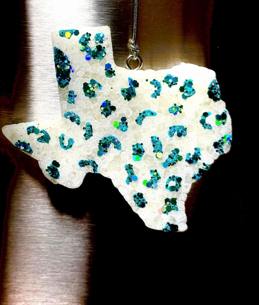 Texas--White with Turquoise Glitter